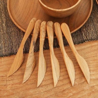 Alternate image for Handmade Teak Wood Dinner Knives from Bali Set of 6 Sharp Set