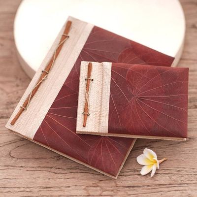 Alternate image for Handcrafted Pair of Rice Paper Notebooks from Indonesia Autumn Spirit in Red