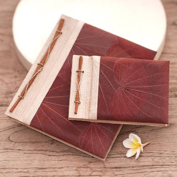 Alternate image for Handcrafted Pair of Rice Paper Notebooks from Indonesia Autumn Spirit in Red