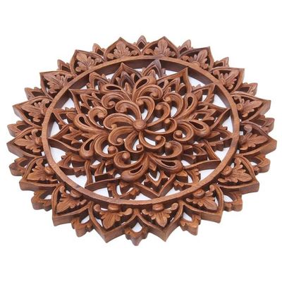 Alternate image for Artisan Crafted Suar Wood Relief Panel Flower Farm