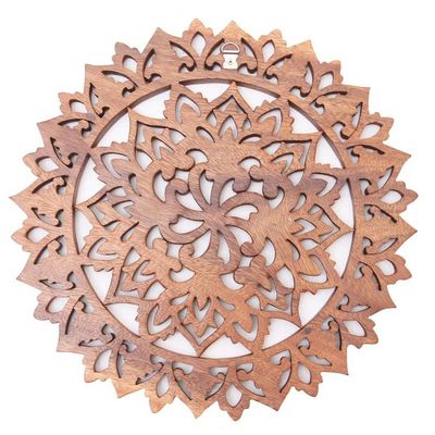 Alternate image for Artisan Crafted Suar Wood Relief Panel Flower Farm