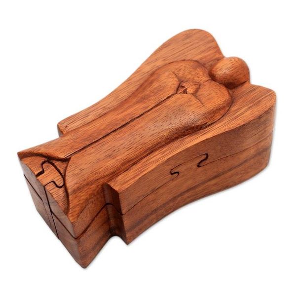 Alternate image for Handmade Suar Wood Angel Puzzle Box from Bali Angelic Protection