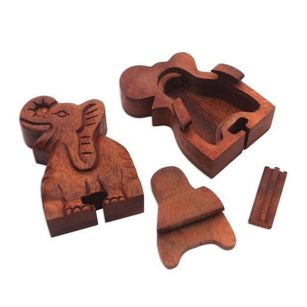 Alternate image for Elephant Theme Wood Puzzle Box Elephant Secret