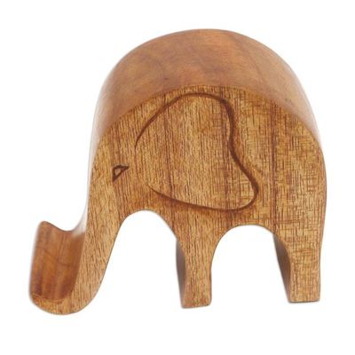Alternate image for Handmade Jempinis Wood Elephant Phone Stand Dialing Elephant