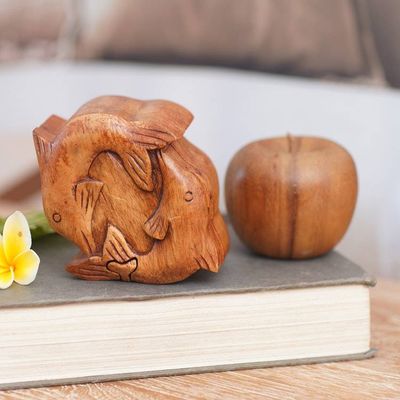 Alternate image for Hand Carved Balinese Wood Puzzle Box Dancing Dolphins