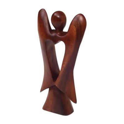 Alternate image for Hand Carved Wood Figurine of an Angel with Heart Feature Heart of an Angel