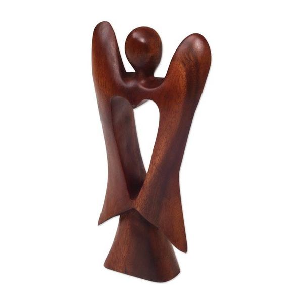 Alternate image for Hand Carved Wood Figurine of an Angel with Heart Feature Heart of an Angel