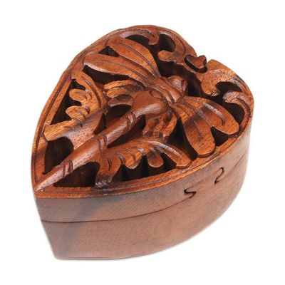 Alternate image for Suar Wood Hand-carved Puzzle Box with Dragonfly Motif Tenderness of a Dragonfly