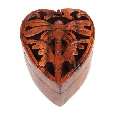 Alternate image for Suar Wood Hand-carved Puzzle Box with Dragonfly Motif Tenderness of a Dragonfly
