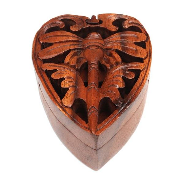 Alternate image for Suar Wood Hand-carved Puzzle Box with Dragonfly Motif Tenderness of a Dragonfly