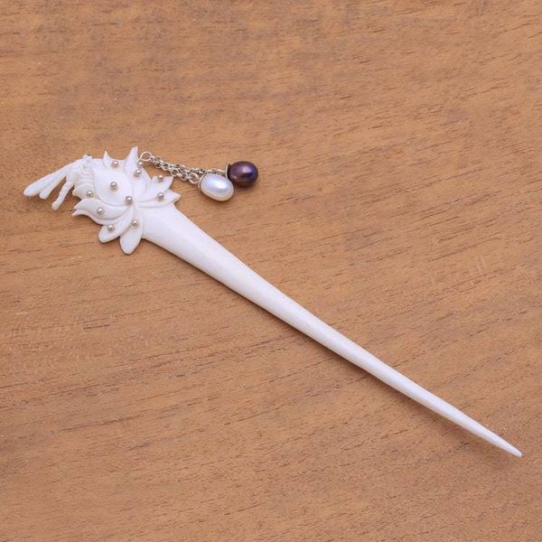 Alternate image for Bone and Cultured Pearl Dragonfly Hair Pin from Bali Dragonfly Home