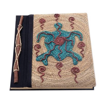 Alternate image for Handmade Natural Fiber Blank 50-pg Journal with Turtle Motif Blue Turtle