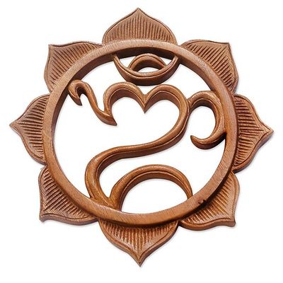 Alternate image for Artisan Carved Balinese Hindu Wood Relief Panel Omkara