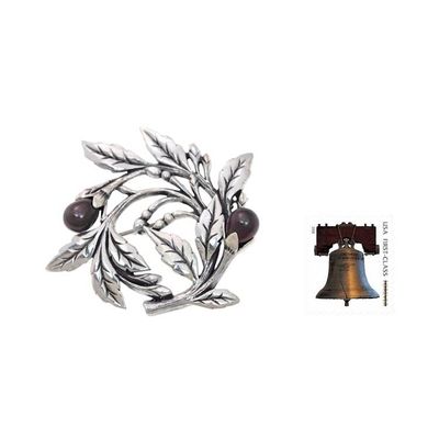 Alternate image for Sterling Silver Floral Brooch Pin with Cultured Black Pearls Ebony Buds
