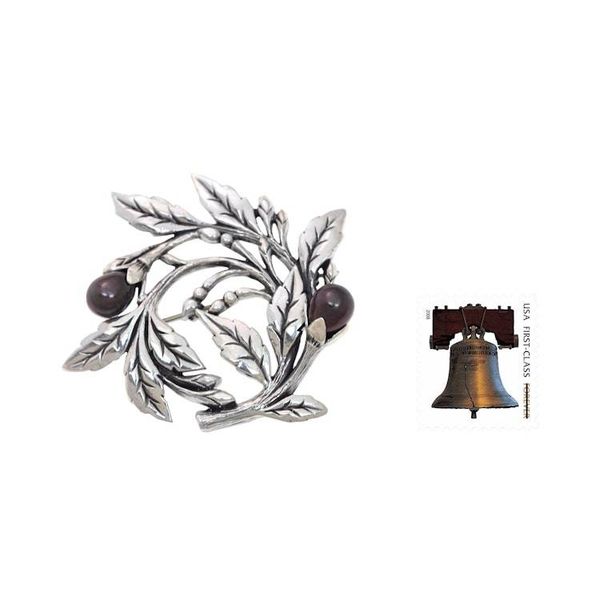 Alternate image for Sterling Silver Floral Brooch Pin with Cultured Black Pearls Ebony Buds