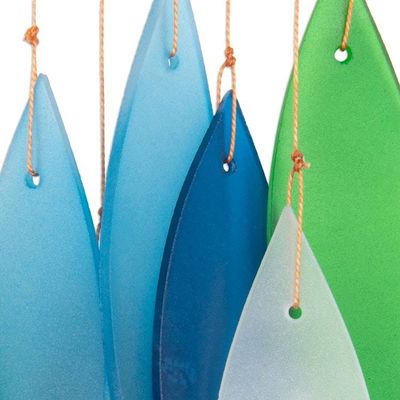 Alternate image for Glass and Wood Wind Chime in Blue Teal Green and White Rhythm of Life