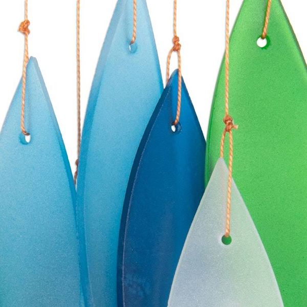 Alternate image for Glass and Wood Wind Chime in Blue Teal Green and White Rhythm of Life