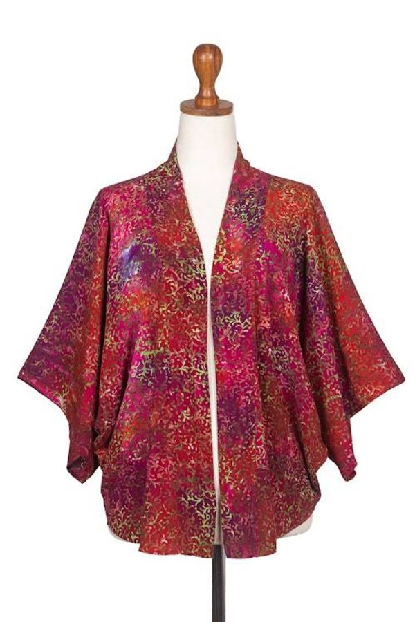Alternate image for Red Hand-Stamped Batik Rayon Kimono Jacket from Bali Red Vine