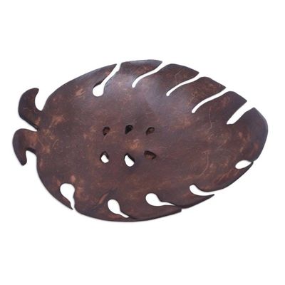 Alternate image for Handmade Tropical Leaf-Themed Coconut Soap Holder from Bali Little Monstera