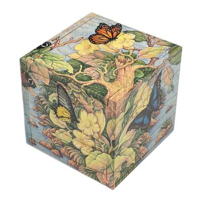 Alternate image for Butterfly Leaf Floral-Themed Hand-Painted Wood Jewelry Box Tropical Forest