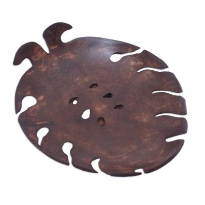 Alternate image for Handmade Tropical Leaf-Themed Coconut Soap Holder from Bali Little Monstera