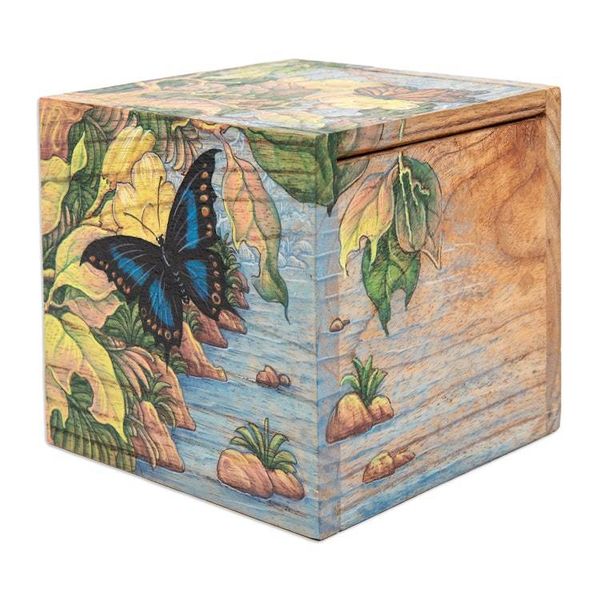 Alternate image for Butterfly Leaf Floral-Themed Hand-Painted Wood Jewelry Box Tropical Forest