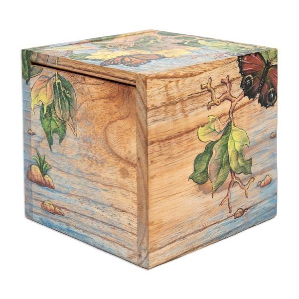 Alternate image for Butterfly Leaf Floral-Themed Hand-Painted Wood Jewelry Box Tropical Forest