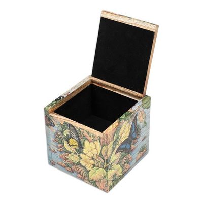 Alternate image for Butterfly Leaf Floral-Themed Hand-Painted Wood Jewelry Box Tropical Forest