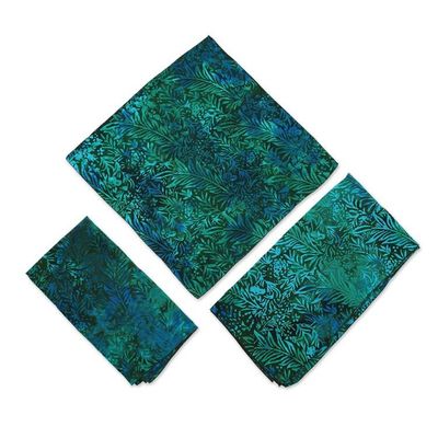 Alternate image for 3 Upcycled Green and Blue Batik Furoshiki-Style Gift Wraps Green Leaf