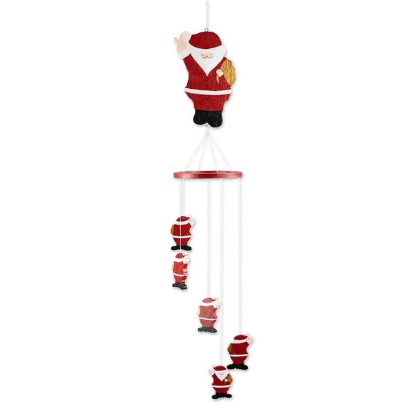 Alternate image for Hand-Painted Santa-Themed Albesia Wood Mobile from Bali Waving Santa