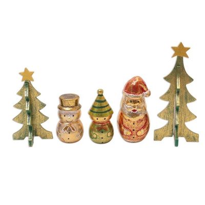 Alternate image for Distressed-Finish Decorative Christmas Accents Set of 5 Santa and Friends