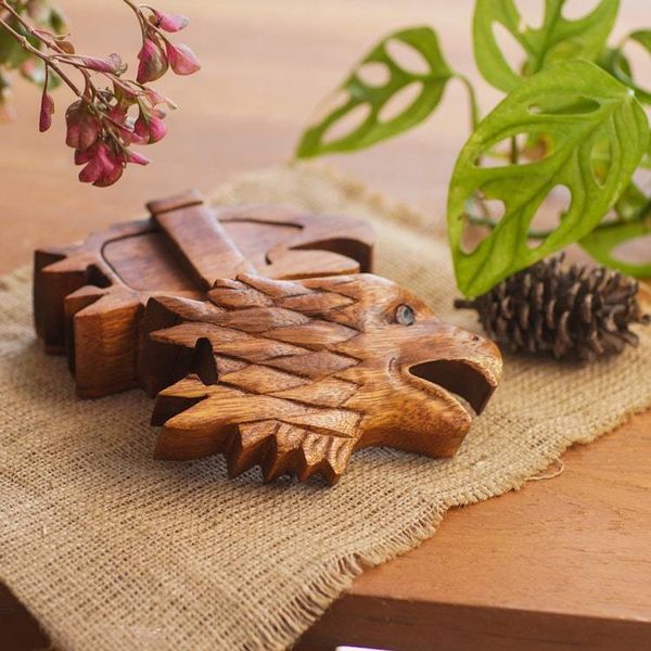 Alternate image for Suar Wood Eagle-Motif Puzzle Box Eagle Feathers