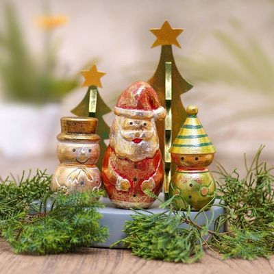 Alternate image for Distressed-Finish Decorative Christmas Accents Set of 5 Santa and Friends