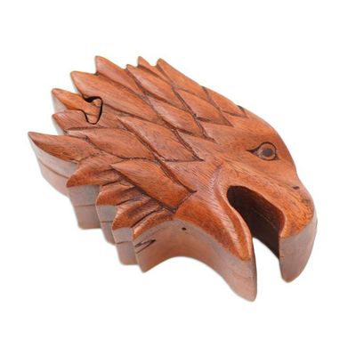 Alternate image for Suar Wood Eagle-Motif Puzzle Box Eagle Feathers