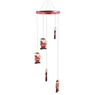 Alternate image for Hand-Painted Santa-Themed Albesia Wood Mobile from Bali Waving Santa