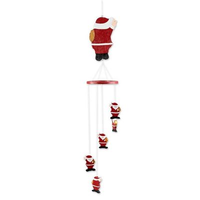Alternate image for Hand-Painted Santa-Themed Albesia Wood Mobile from Bali Waving Santa