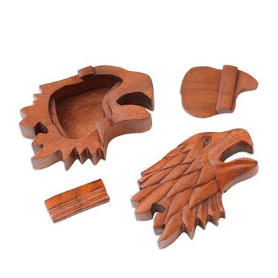 Alternate image for Suar Wood Eagle-Motif Puzzle Box Eagle Feathers