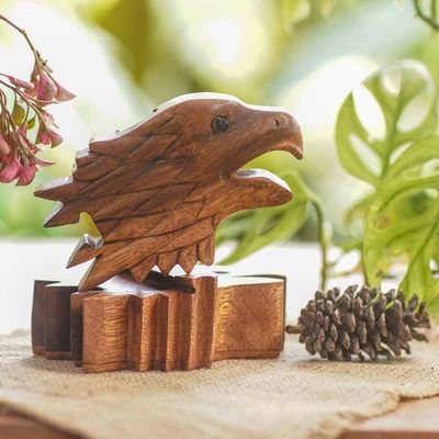 Alternate image for Suar Wood Eagle-Motif Puzzle Box Eagle Feathers