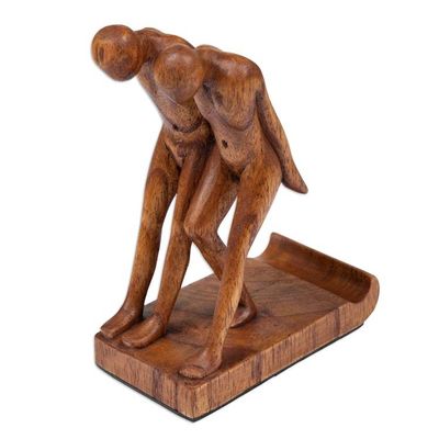 Alternate image for Handcrafted Inspirational Jempinis Wood Phone Holder Strong Brotherhood