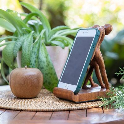 Alternate image for Handcrafted Inspirational Jempinis Wood Phone Holder Strong Brotherhood