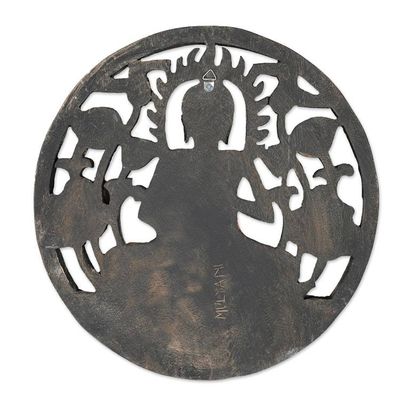 Alternate image for Hand-Painted Lotus-Themed Suar Wood Relief Panel of Buddha Buddhas Paradise