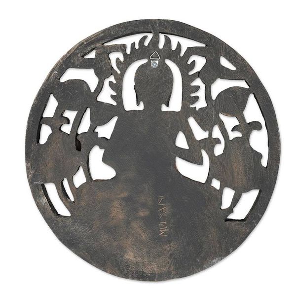 Alternate image for Hand-Painted Lotus-Themed Suar Wood Relief Panel of Buddha Buddhas Paradise