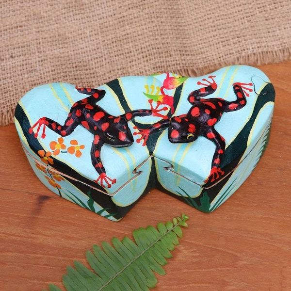 Alternate image for Frog and Heart-Themed Wood Jewelry Box Twin Frogs