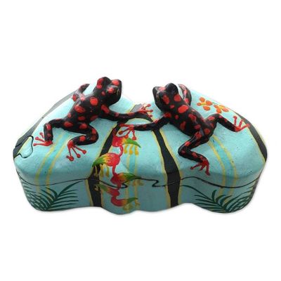 Alternate image for Frog and Heart-Themed Wood Jewelry Box Twin Frogs