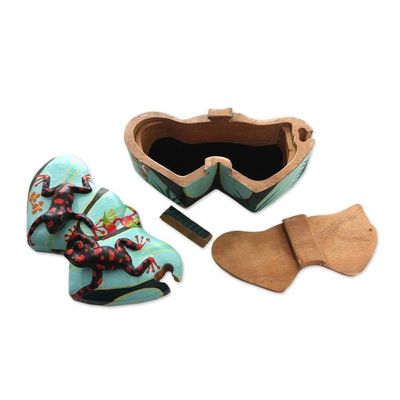 Alternate image for Frog and Heart-Themed Wood Jewelry Box Twin Frogs