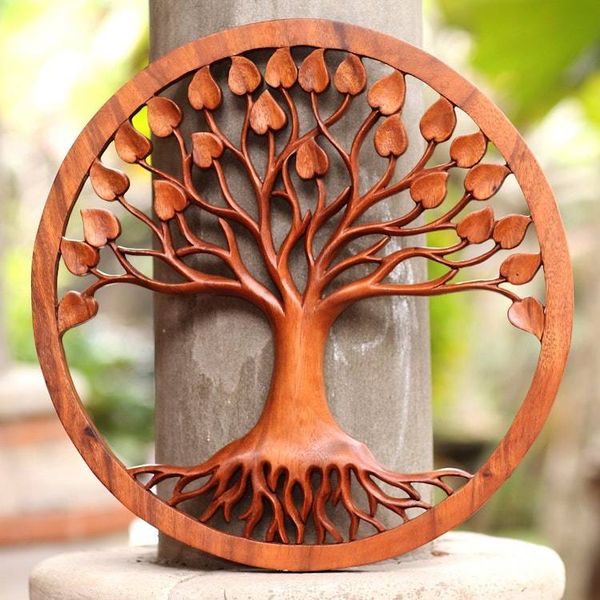 Alternate image for Tree-Themed Suar Wood Relief Panel from Bali Magical Leaves
