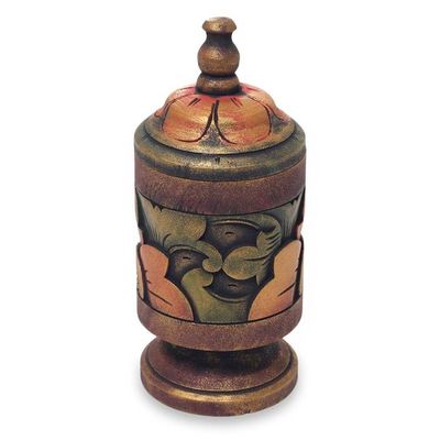 Alternate image for Unique Hand Carved Balinese Floral Wooden Box and Lid Cupu Majapahit