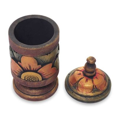 Alternate image for Unique Hand Carved Balinese Floral Wooden Box and Lid Cupu Majapahit