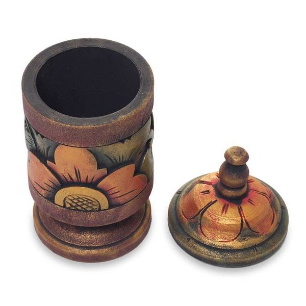Alternate image for Unique Hand Carved Balinese Floral Wooden Box and Lid Cupu Majapahit