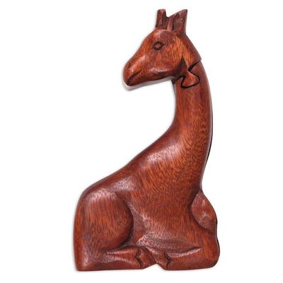 Alternate image for Hand Carved Giraffe Shape Wood Puzzle Box from Indonesia Resting Giraffe